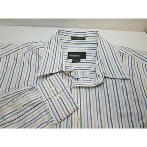 Eddie‎ Bauer Shirt Mens Tall Large White Striped Long Sleeve Button Up Classic